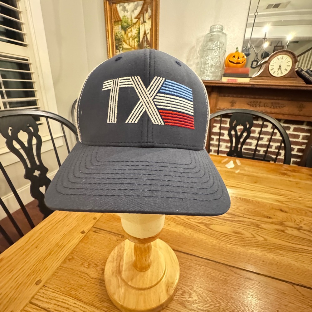 The Classics Yupoong Texas TX Mesh Snapback Trucker Hat Navy Blue White